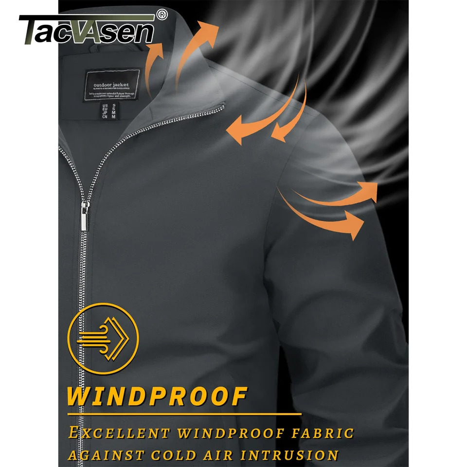 TACVASEN Spring Autumn Lightweight Jackets Mens Full Zip Up Bomber Jacket Pockets Waterproof Hiking Work Windbreaker 250730