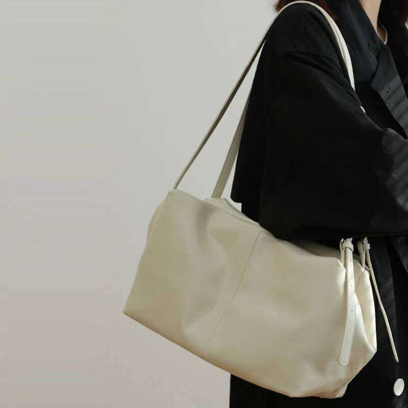 First layer cowhide shoulder 2025 new niche leather capacity lazy style high-end women's one-shoulder large tote bag