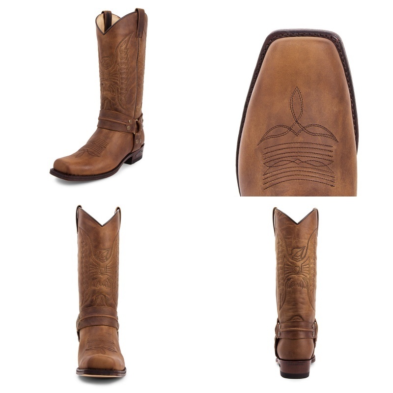 Music Festival Cowboy Boots Large Size Men Vintage Motorcycle Western Men 38-48 Half Boots Embroidery High boots Leather Square Toe Shoes Winter Long 