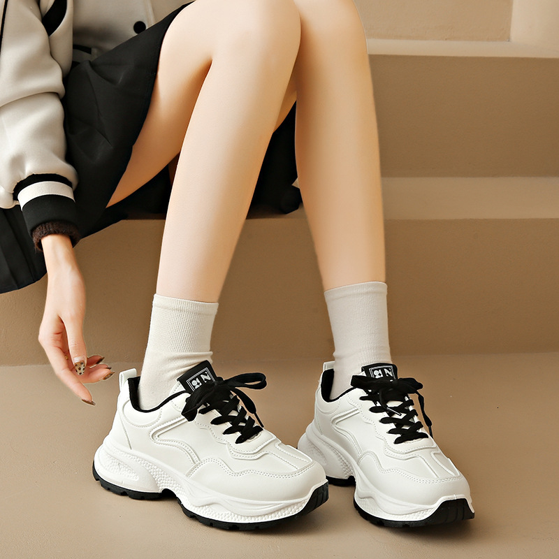 2025 Spring and Autumn New Korean Style Ins Trend Thick-Soled Height-Increasing Leather Casual Sneakers for Women ddmysaturn
