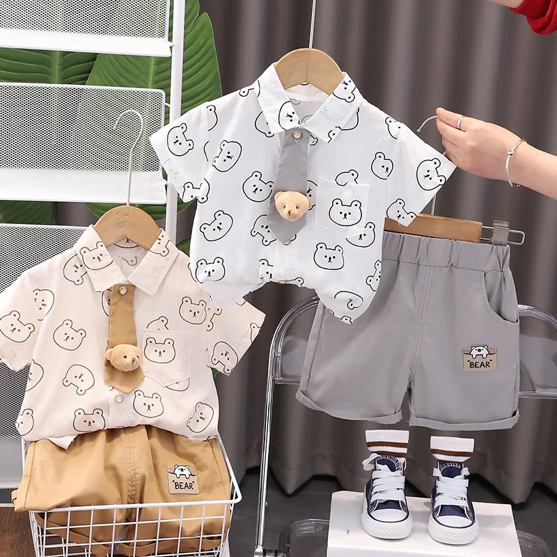 Baby Boy Cotton Summer Outfit Set with Print Bear T-Shirts And Shorts 2Pcs Toddler Tracksuit Infant Fashion Childrens Clothing 250729