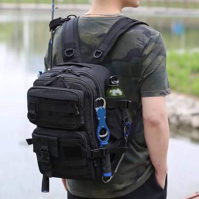 Large Fishing Tackle Storage Bag with Rod Holder Tactical Water Bottle Backpack Lures Gear Shoulder Bags Pockets Casual Anglers high-quality