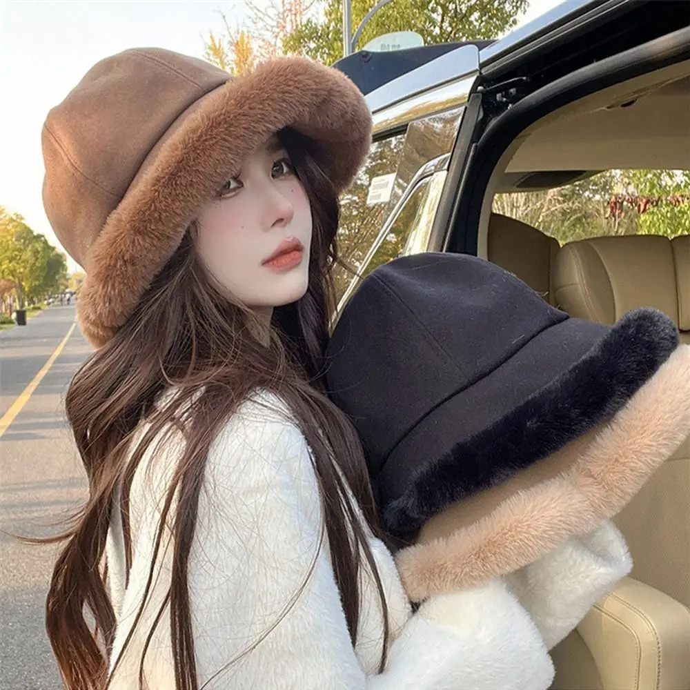 1PC Soft Thickened Plush Winter Bucket Hat Fashion Outdoor Warm Beanies Fisherman Hat Fashion Trend Ladies Windproof Panama Hats 250724