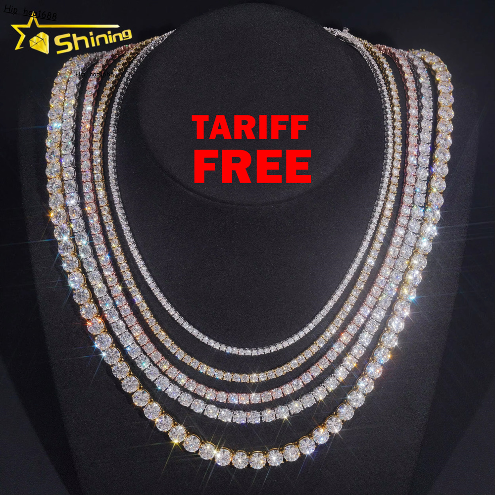 Wholesale Factory Price Iced Out 2mm 3mm 4mm 5mm 6.5mm 925 Sterling Silver Lab Diamond VVS Moissanite Tennis Necklace Chain