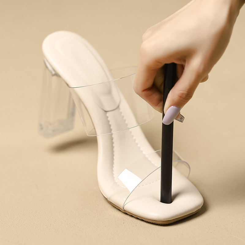 2025 New Transparent Designer High Heel Sandals Female Designer Sandals Designer High Heel Shoes Medium Heel Thick Heel Crystal Heel Shoes