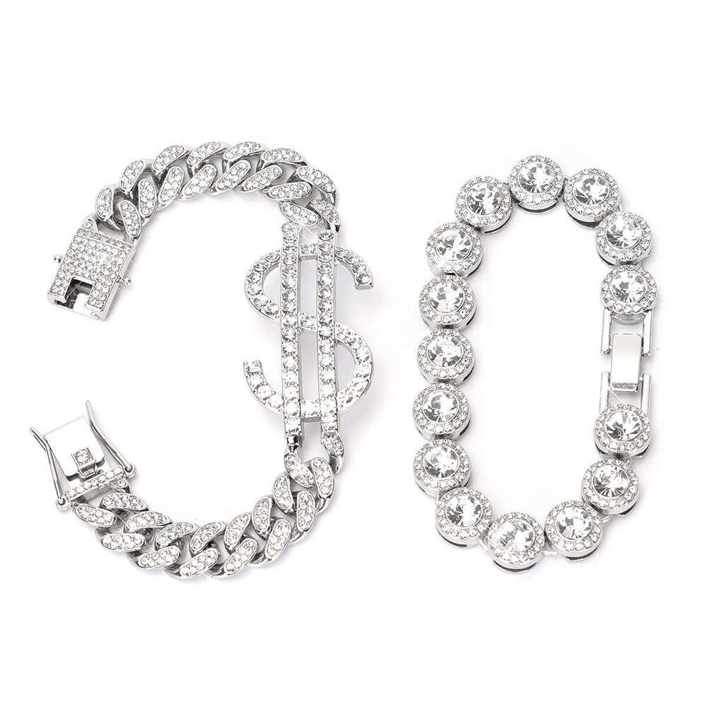 Dia-encrusted Dollar Sign Fashion Creative Classic Personality Cuban Chain Bracelet Jewelry Set