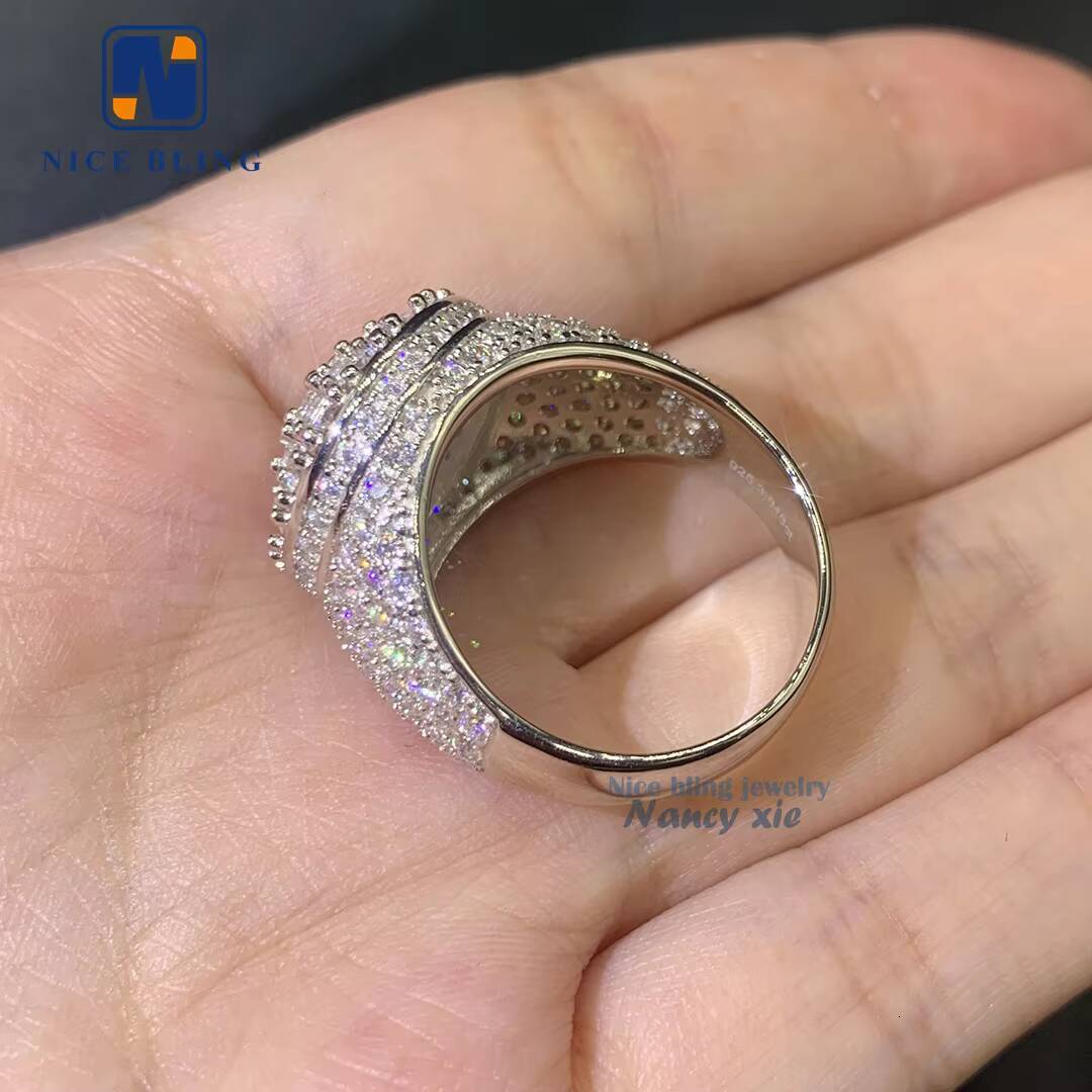 Iced Out Pass Diamond Tester Jewelry Men 925 Sterling Silver Vvs Moissanite Hip Hop Ring