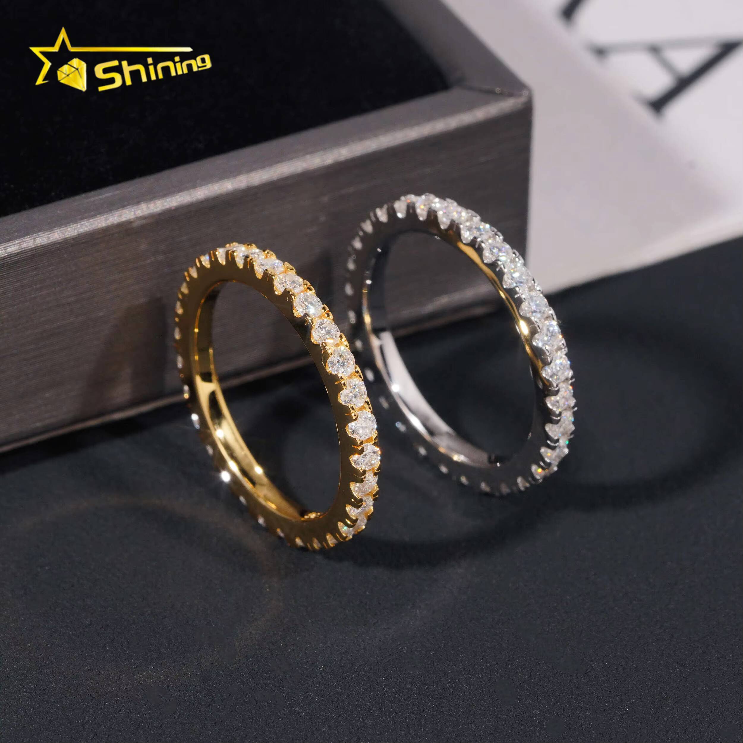 Hot Sale VVS Moissanite 2mm Small Size Band Ring Gold Plated 18K 925 Sterling Silver Engagement Rings