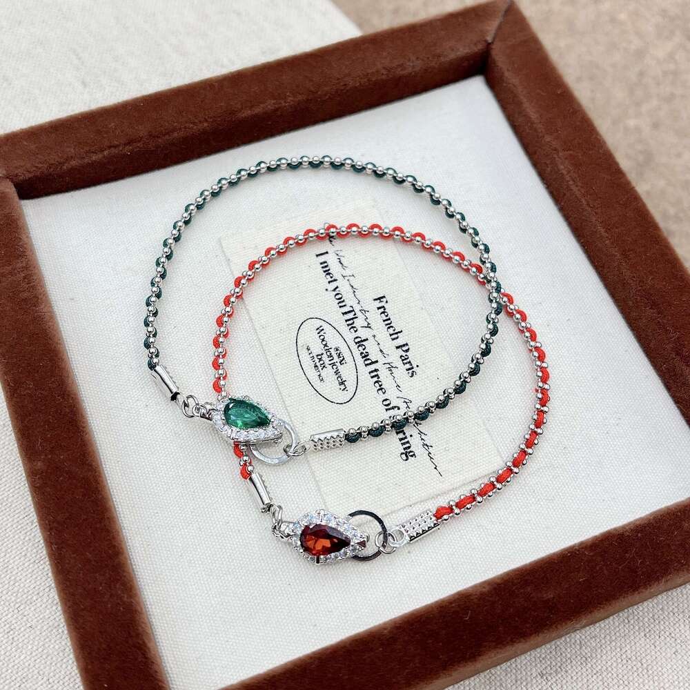 Year of the Zodiac Red Emerald Snake Rope Braided Bracelet for Women New Chinese Style Light Trendy Jewelry 2d5