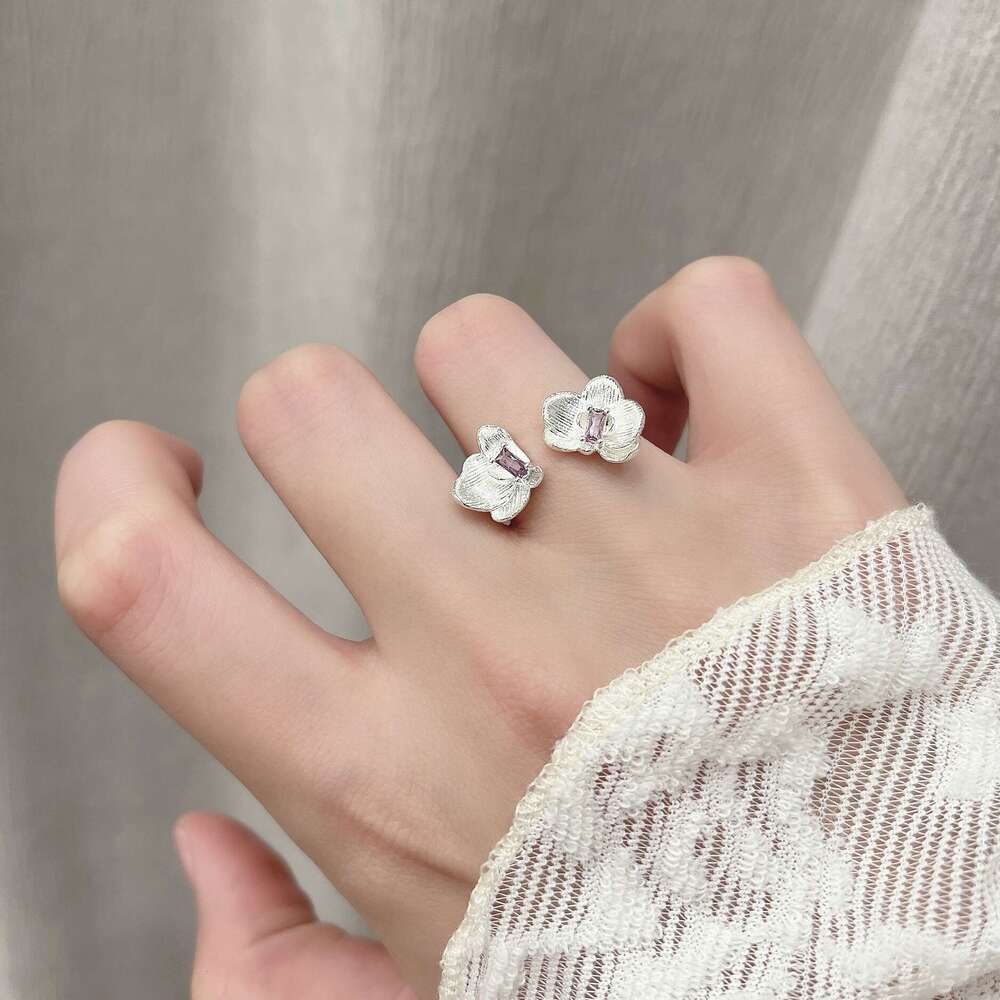 Purple Zircon Iris Double Three-Dimensional Cool Sense Light Luxury National Style Open 2025 Spring New Ring d4b