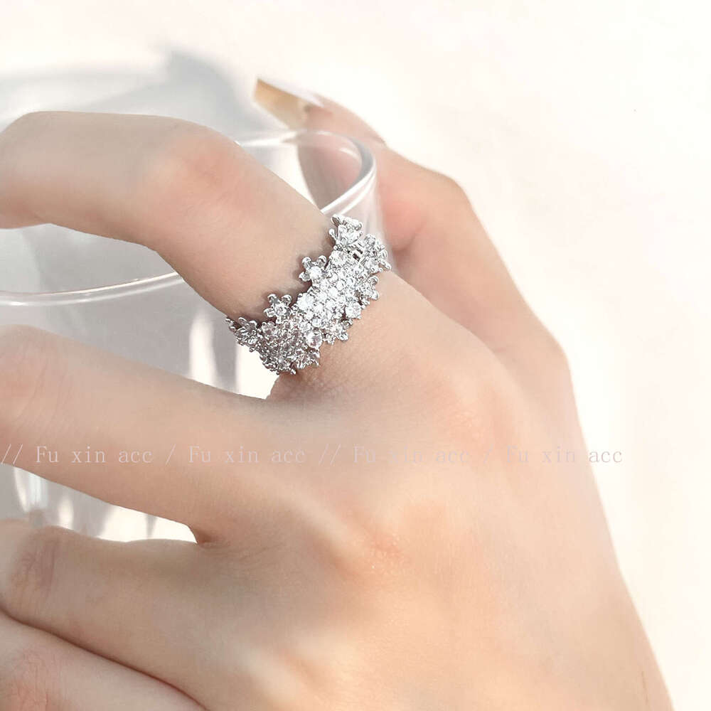 Suzyacc KR Light Luxury Ultra Shiny Starry Sky Full Diamond Zircon Niche Design Index Finger Ring Adjustable 576