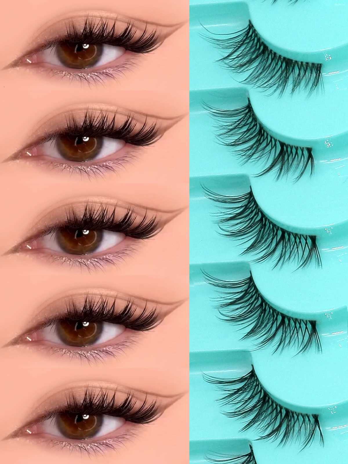 RNNEYA Half Eyelashes Natural Long Clear Band Lashes Natural Look Winged End Eye Elongated Lashes Cat Eye Lashes Z250730