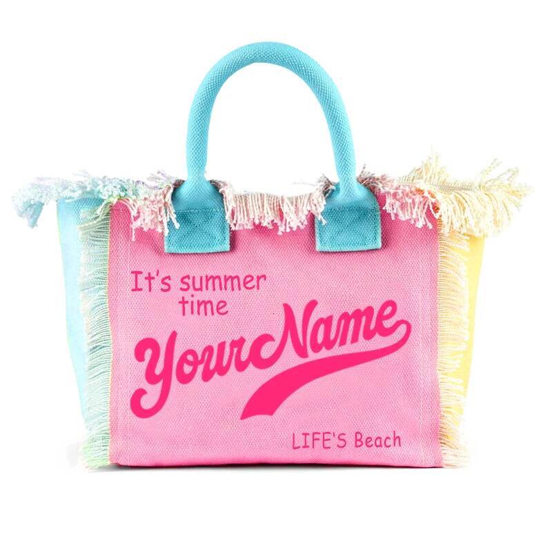 Summer American Style Customizable Printing Name Women's Tassel Handbag Letters Canvas Tote Medium Size Bag Wedding Gift
