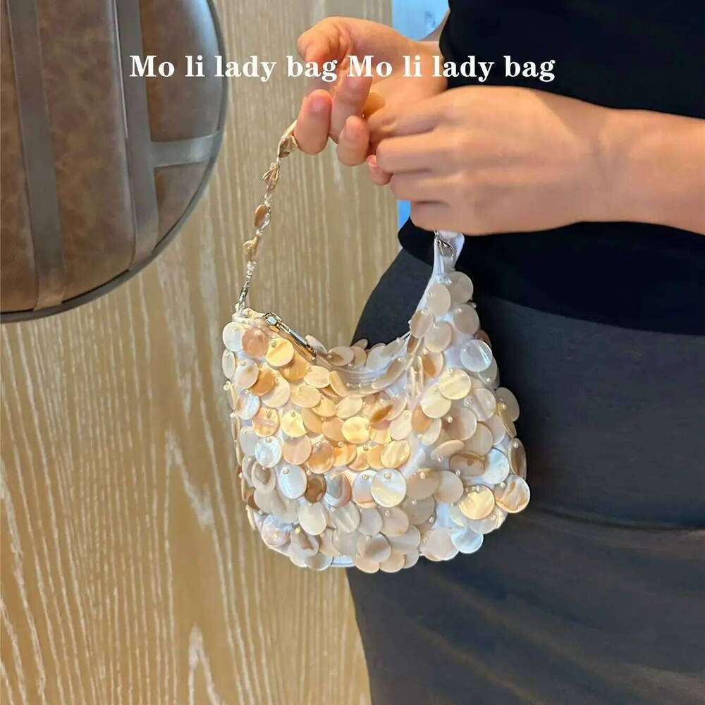 Sequin Internal Chain Shell Handmade Purse Tote Handbag Hobo Evening New Designer Woven Shoulder Bag for Women