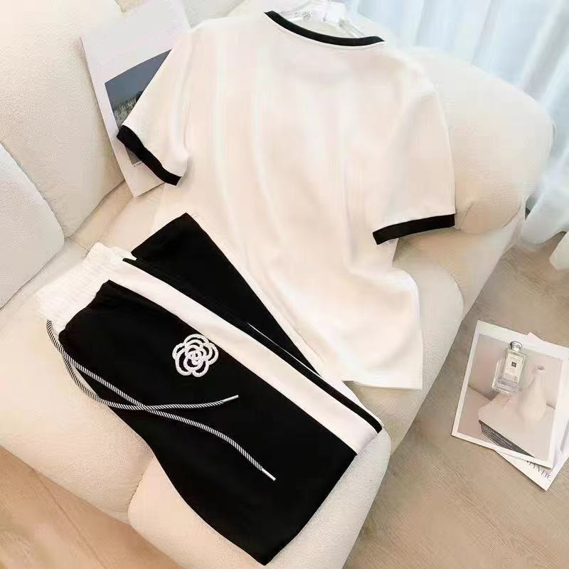 Advanced casual sports suit for women in summer, thin style, trendy and trendy street style, age reducing wide leg pants, fashionable two-piece set dd