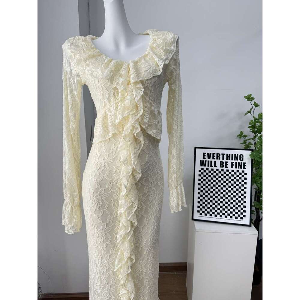 New Women's Elegant V-Neck Lace Ruffle Party Bodycon Dress B5