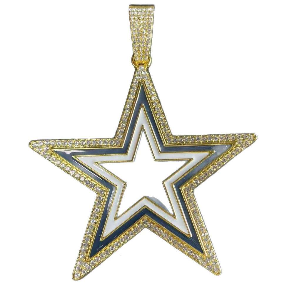 Hot Selling Blue Oil Drop Inlaid Dia Five-Pointed Star Pendant Hip-Hop Alloy Cuban Chain Personalized Creative Necklace