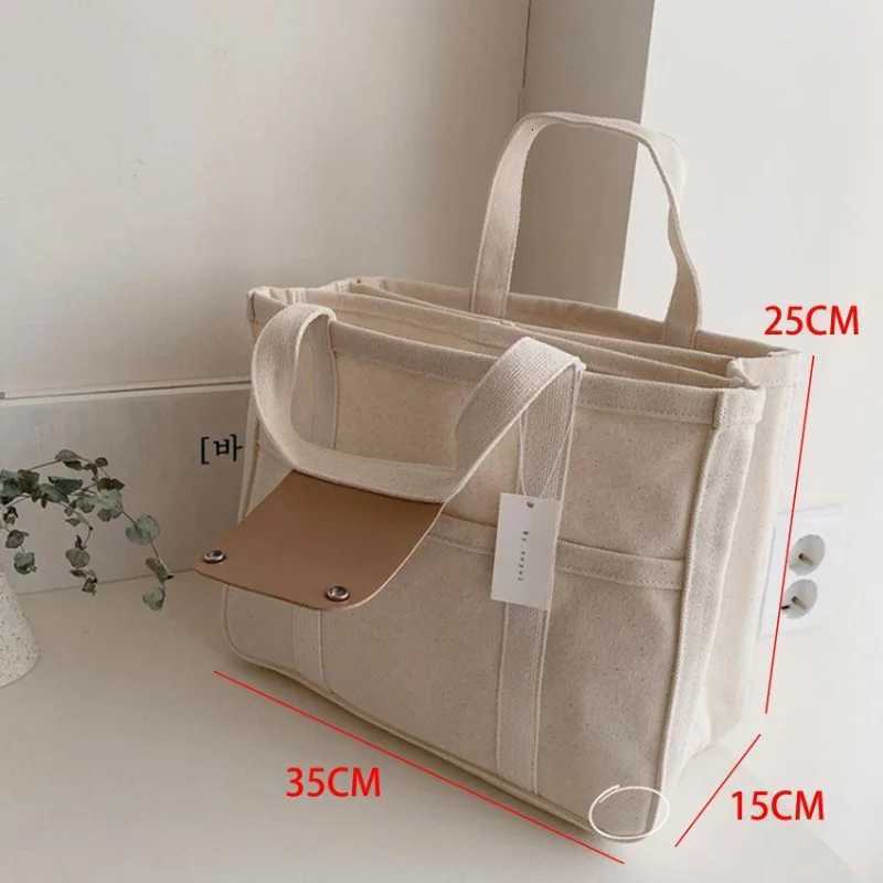 Womens Casual Canvas Handbag Multi-pocket Large Capacity Tote Bag Adjustable Shoulder Strap Casual Shoulder Shopper Bag Female Y250729