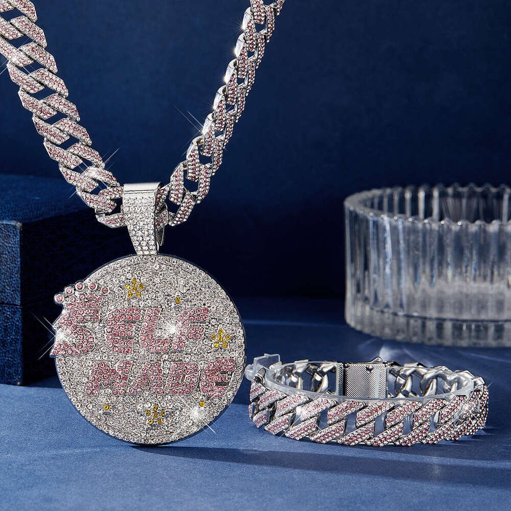 Rhinestone Letter Pendant 15MM Bubble Cuban Chain Hip-Hop Trendy Men's Necklace