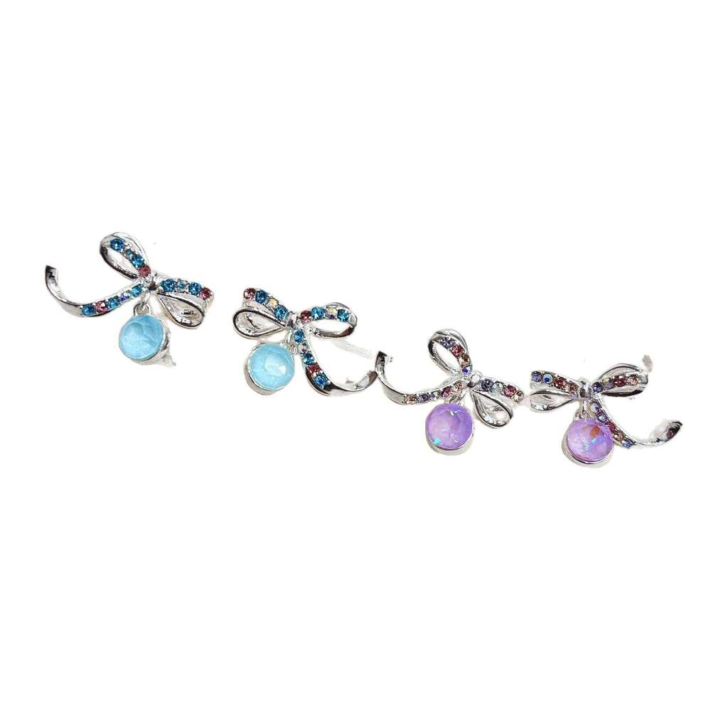 TikTok French Light Style Colorful Dia Bow Zircon Earrings Niche High-End Atmosphere 0e7