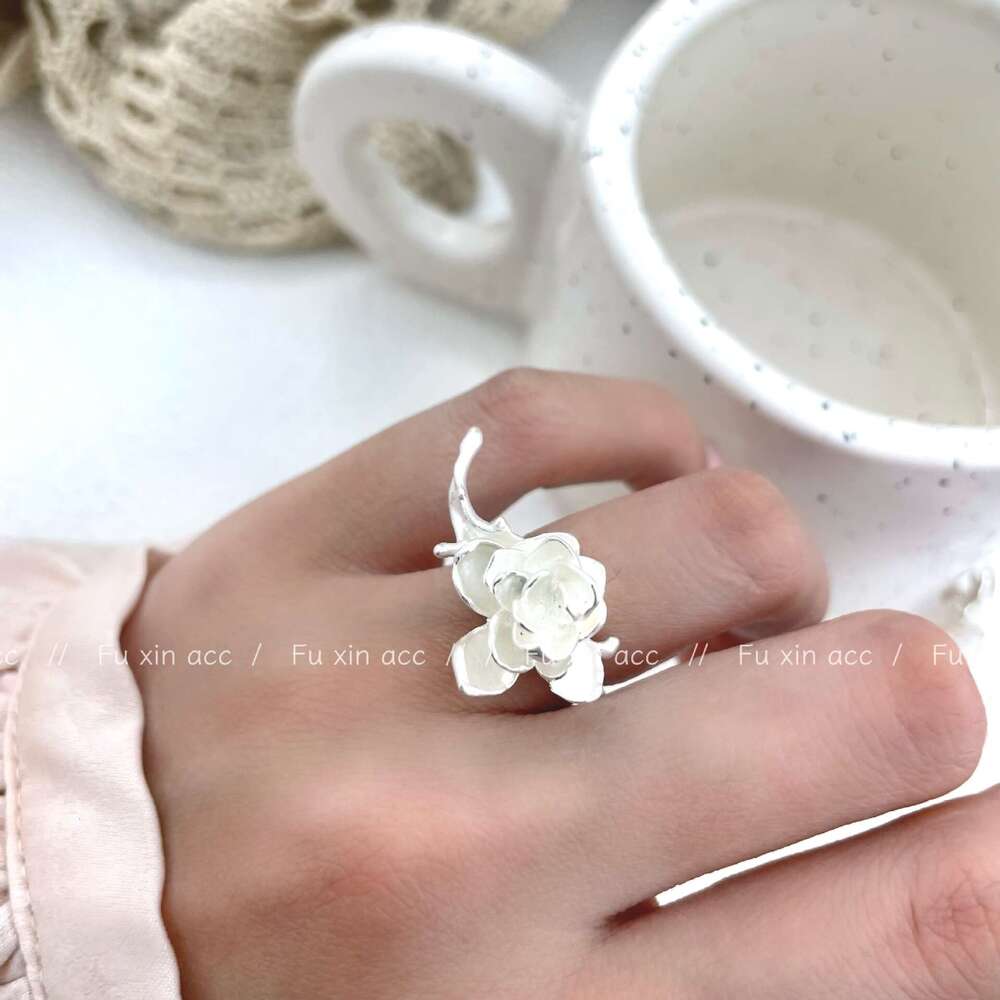 Winding Open Ring for Women, Exquisite Versatile Blooming White Lotus Earrings, Light Luxury Niche High-end Jewelry e85