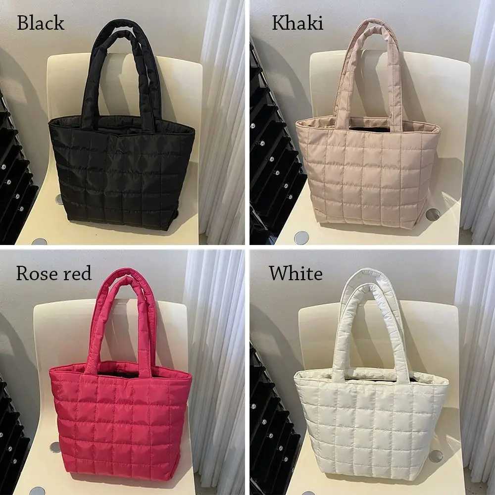 Solid Color Nylon Handbags Cotton Casual Tote Bags Wen Large Capacity Winter Shoulder Bag For Girls Fi Top Handle Bag Y250730