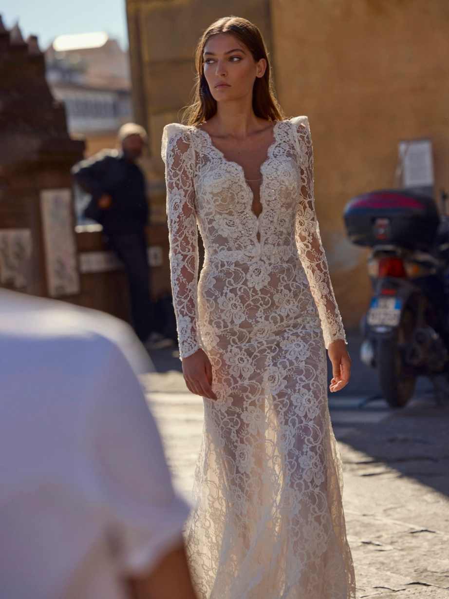 Illusion Lace Mermaid Wedding Dresses V Neck Long Sleeve Bridal GownsSee Through Backless Customized Bride Dress