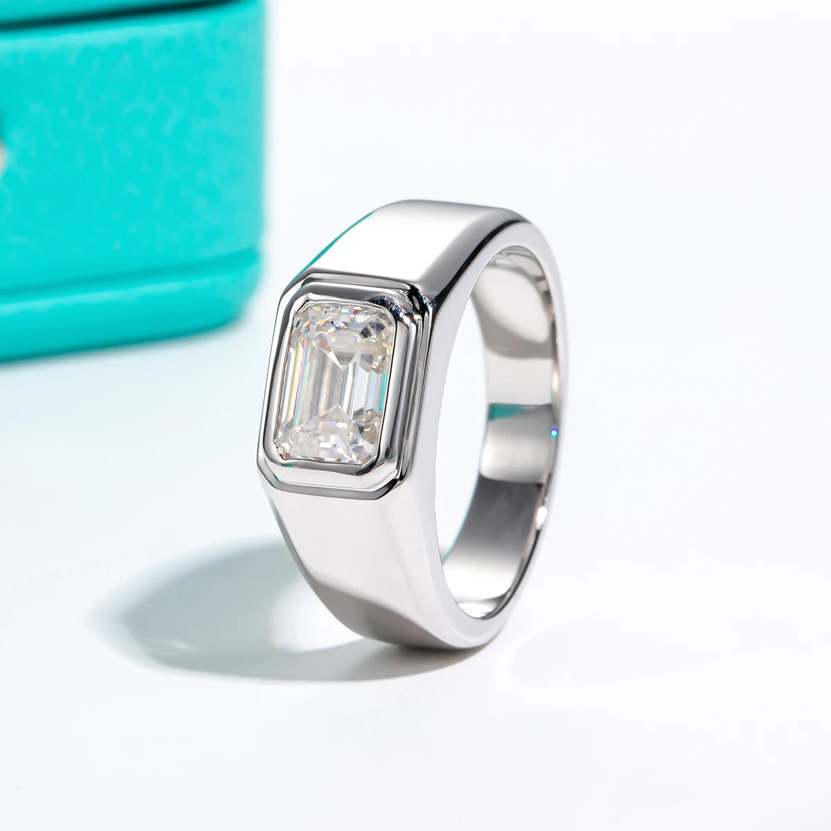 1ct Asscher Cut D Color Moissanite Engagement Rings Gold Plated S925 Silver Luxury Rings For Men Customs Jewelry man ring