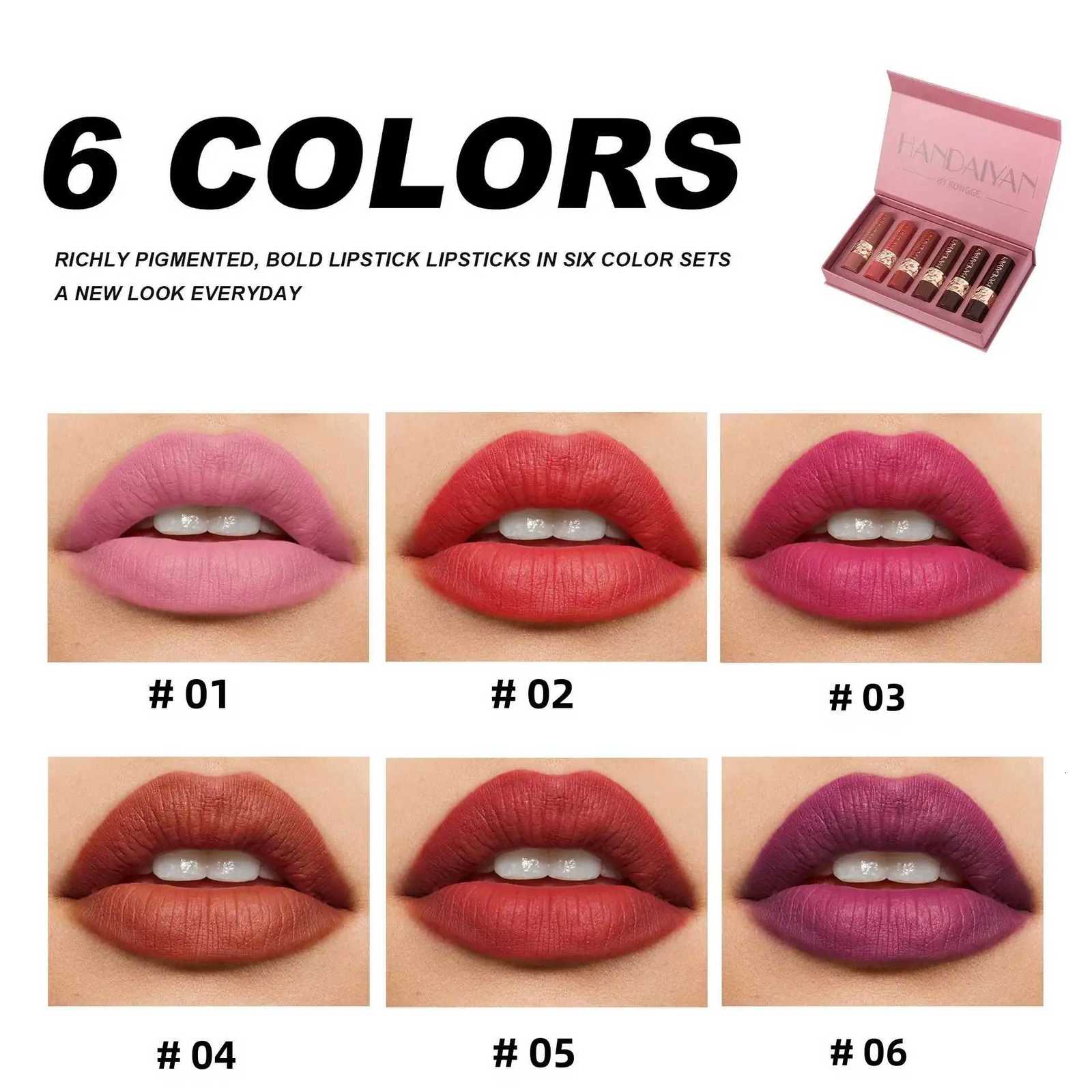 6PCS Velvet Matte Lipstick Set Highly Pigmented Long Lasting Non-Drying Silky Smooth Lip Makeup Gift Box For Women G250729