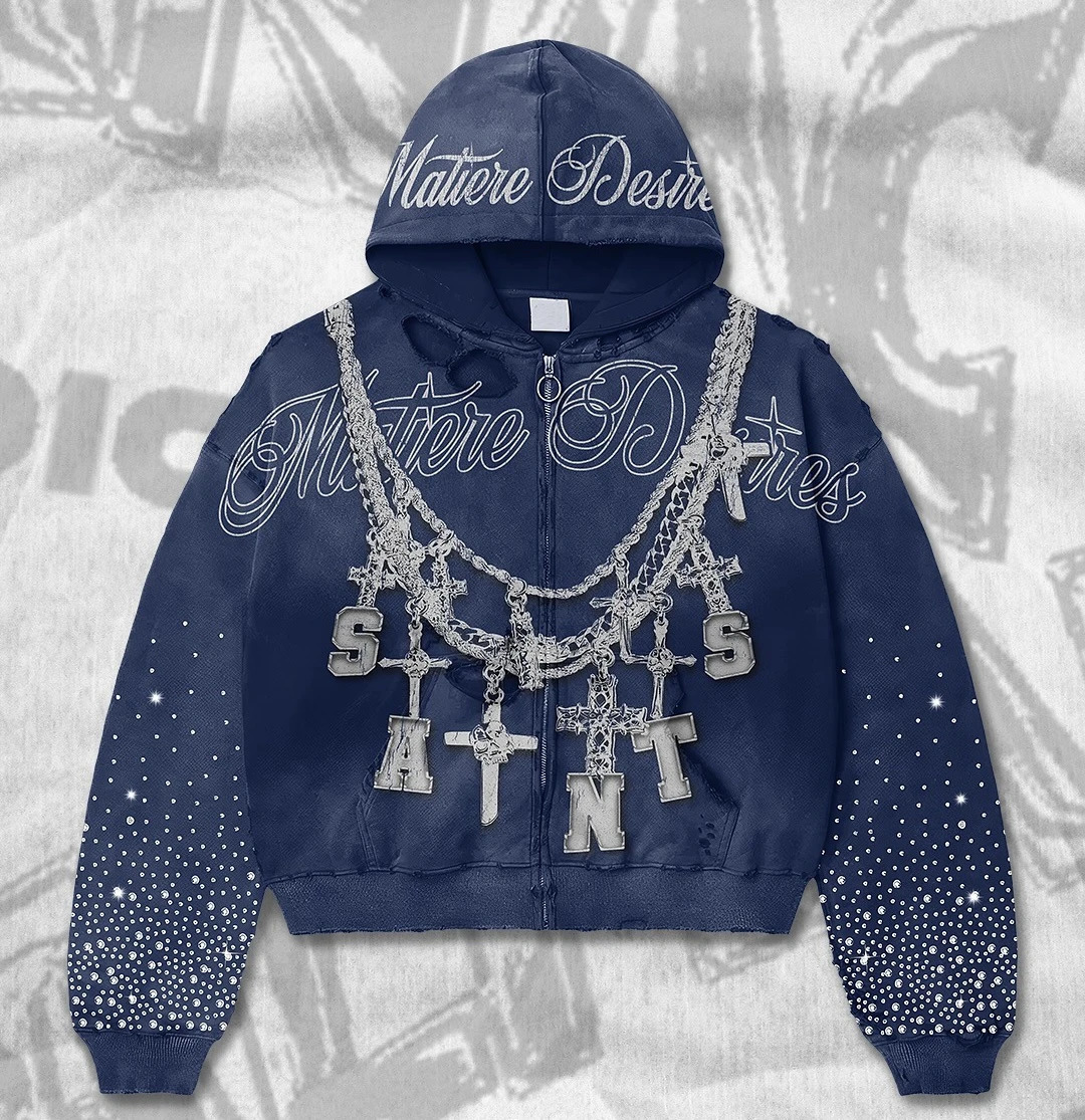 AutumnWinter High Street Harajuku Letter Printed Gothic Zipper Hoodie Y2K Retro American Mens and Womens Casual Jacket 250730