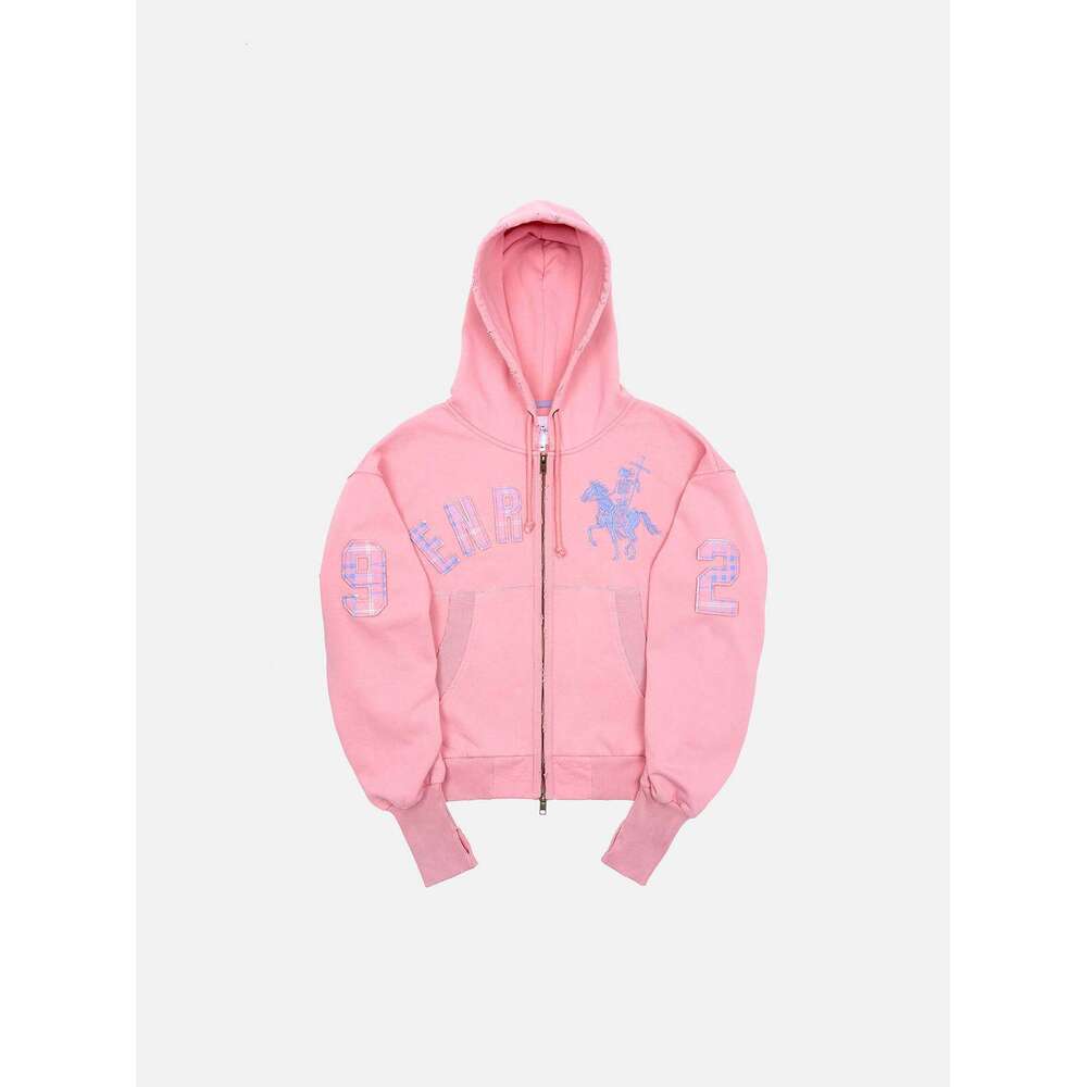 New Ins Style Loose Zipper Cardigan Trendy Fashion Personality Knight Letter 3D Print Pocket Hooded Sweatshirt