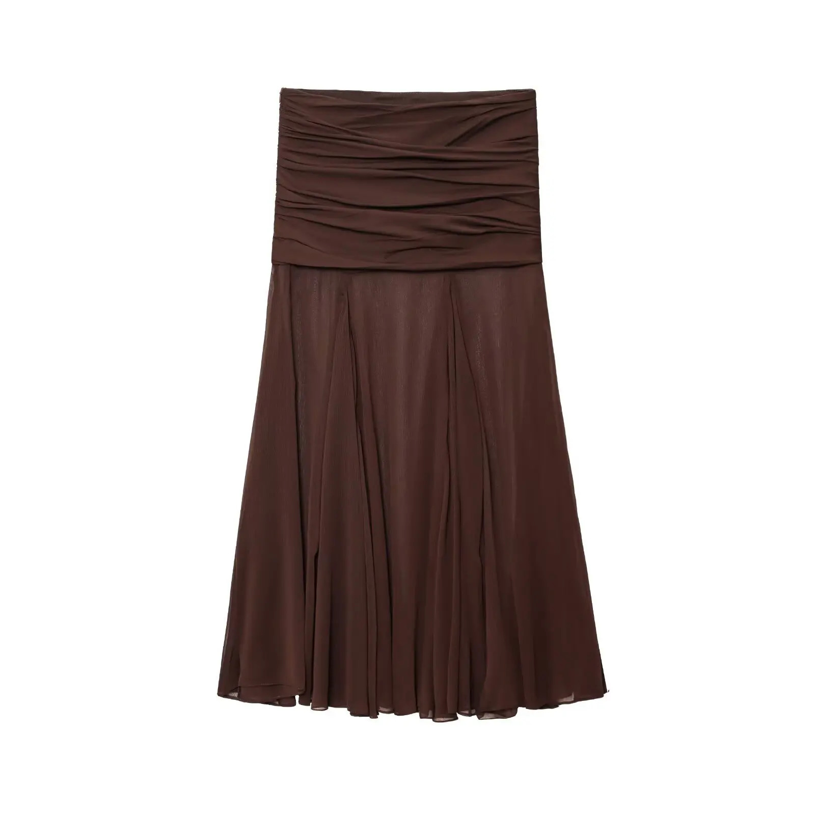 ZBZA Womens Translucent Pleated n Skirt Midlength Side Zipper Solid Color Aline Summer Casual Simple 250730
