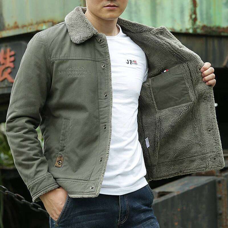 New Casual Denim Cotton Jacket Men 2025 Autumn Winter Loose Stand Collar Zipperr Button Fleece Coats Outerwear Chaquetas Hombre