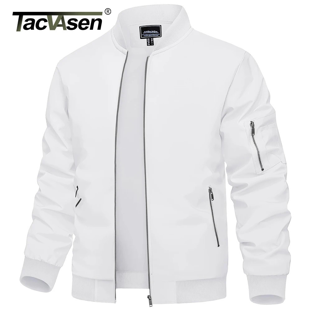 TACVASEN Mens Bomber Jacket Summer Autumn Thin Lightweight Casual Windbreaker Multipockets Full Zip Up Varsity Baseball 250730
