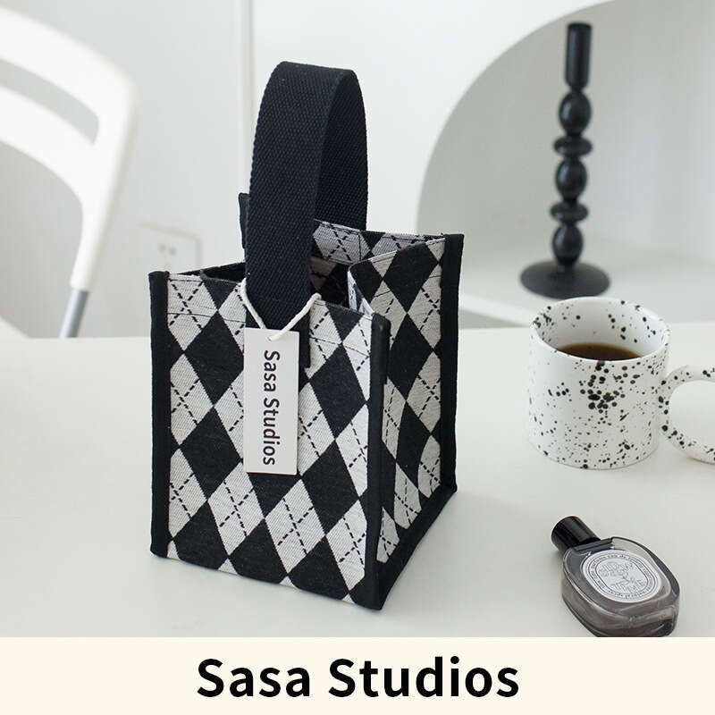 New Houndstooth Pattern Handheld Canvas Fashion Striped Waterproof Versatile Large Capacity Single Tote Women's Bag