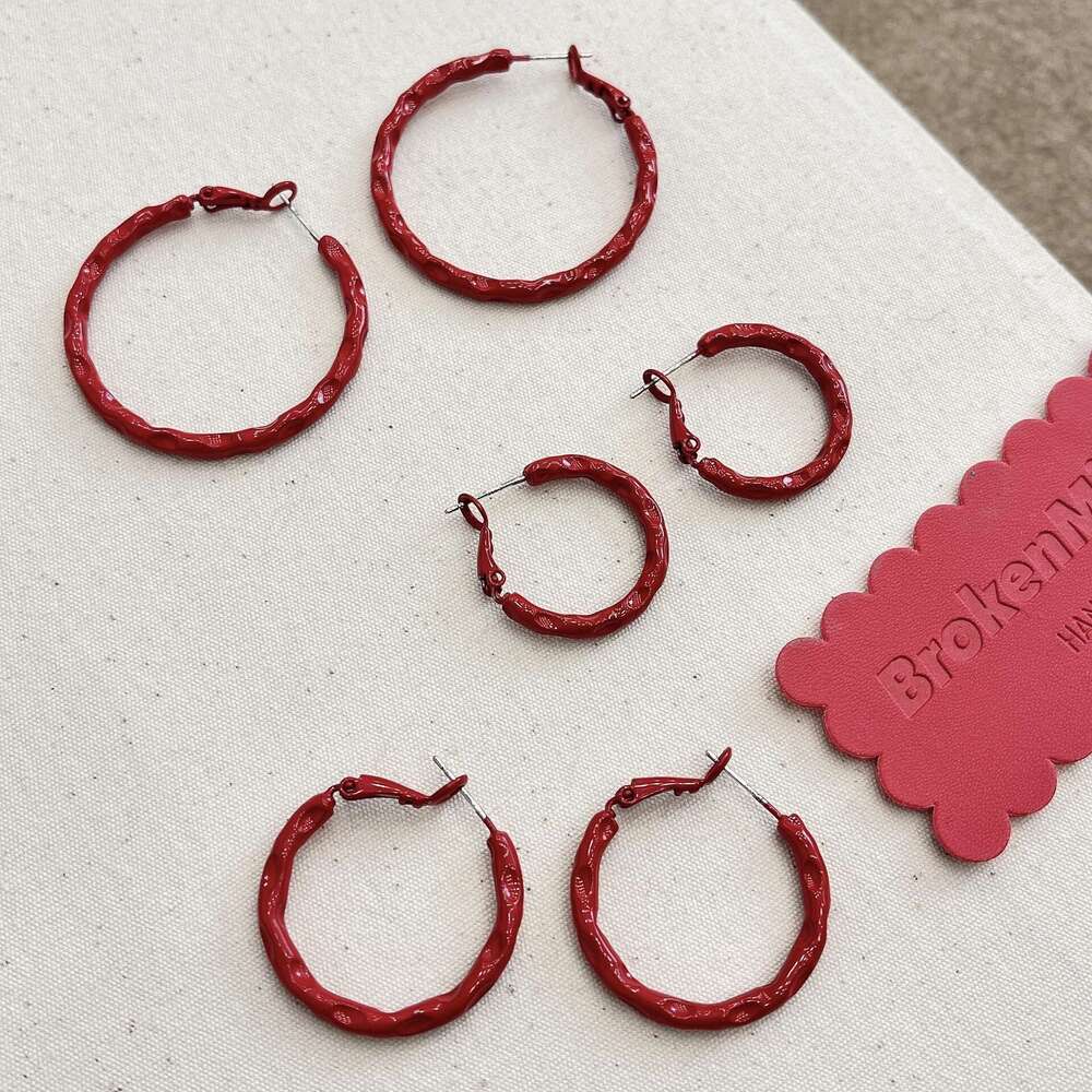Anchor Red Circle Plain Hoop New High-end Earrings Elegant Versatile Ear Accessories e08