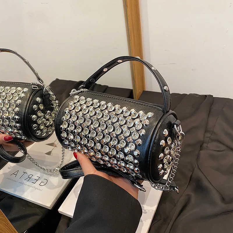 New Womens Bag Cylinder Handmade Shoulder Bag Water Diamond Versatile One Shoulder Crossbody Pillow Bag M250730