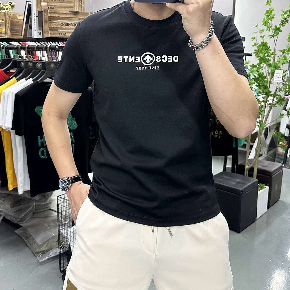 Short Sleeved T-shirt Men Summer New Letter Fashion Round Neck Homme Top Silk Cotton Slim Fit Trend Causal Daily Wear Man Tees