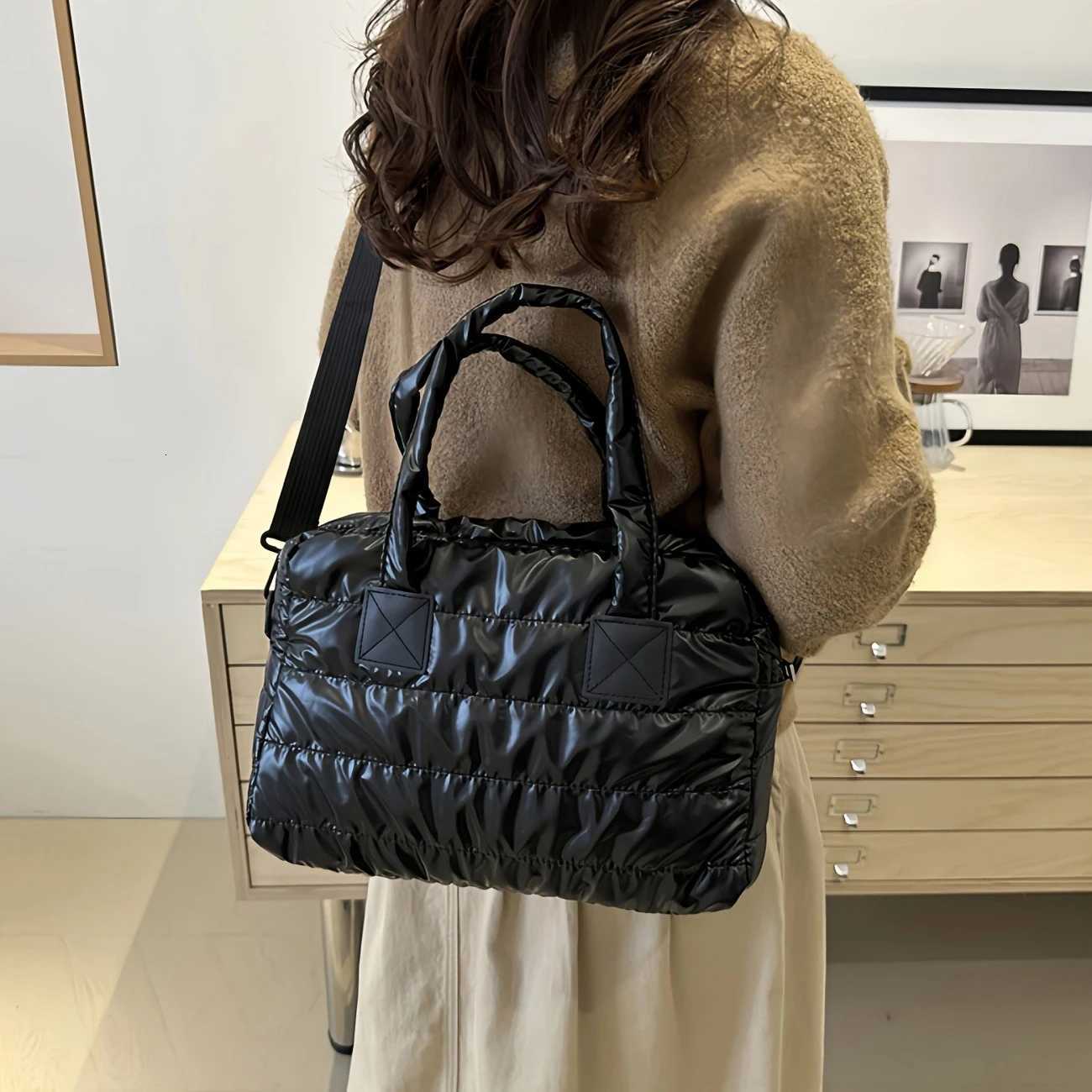 Stylish Ladies Spacious Tote Purse Glossy Finish Top Zip Removable Adjustable Strap Crossbody Single Shoulder Handheld Daily Y250730