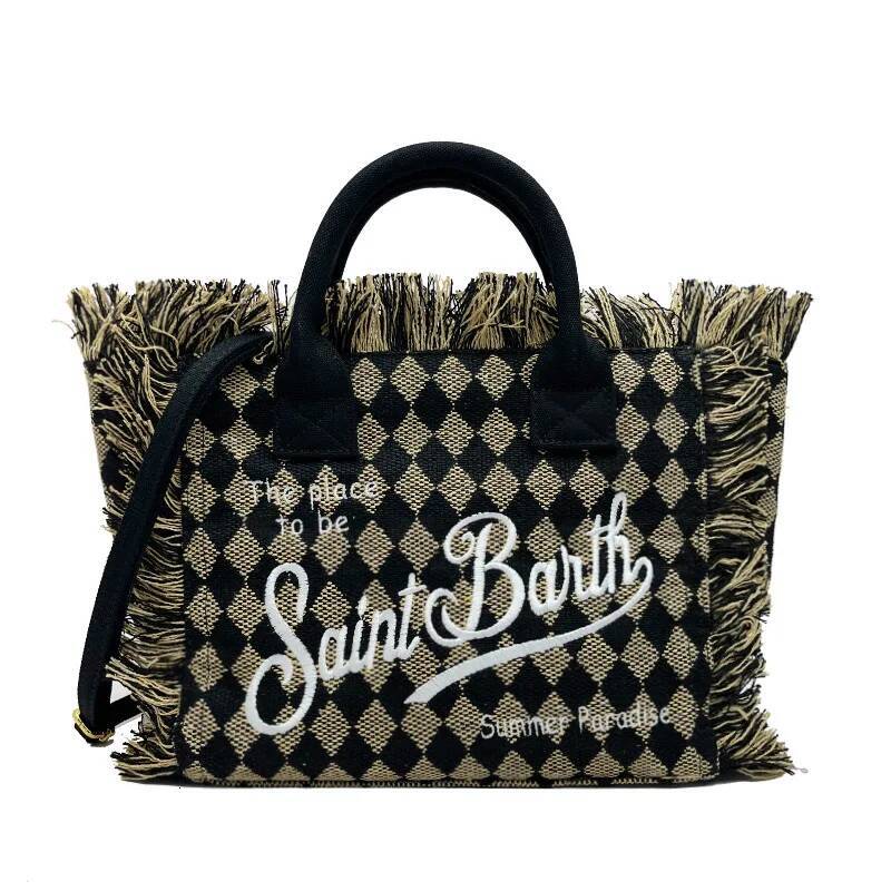 New Saint Barth Small Women's Tote Large Capacity Vacation Style Beach Fashion Tassel Handheld Custom Canvas Storage Bag