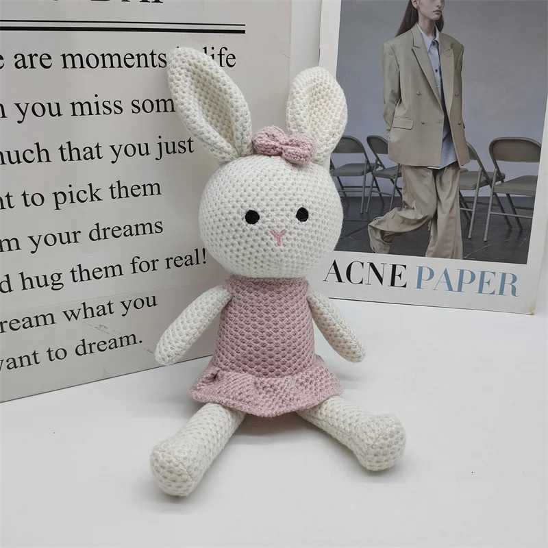 1 pcs new handmade rabbit crochet wool doll wool animal stuffed plush toy baby soothing Knitted couple rabbit Cuddle Doll X250730