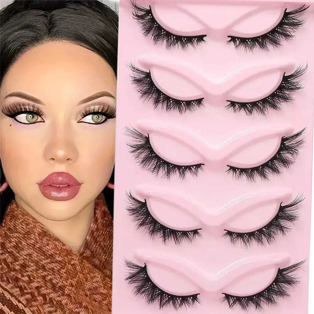 5pairs 3D Cat Eye Lashes Faux Eyelashes Natural Long Full Strip Lashes Winged End Eye Elongated Fake Lashes Soft Eyelashes Z250730