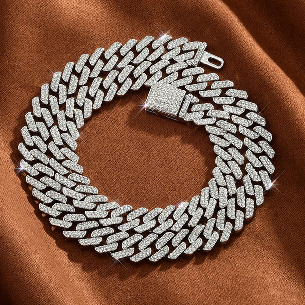 Hot Selling Full Dia Necklace Hip Hop Trendy Bar Exaggerated Personality Alloy Rhinestone 12mm Cuban Chain