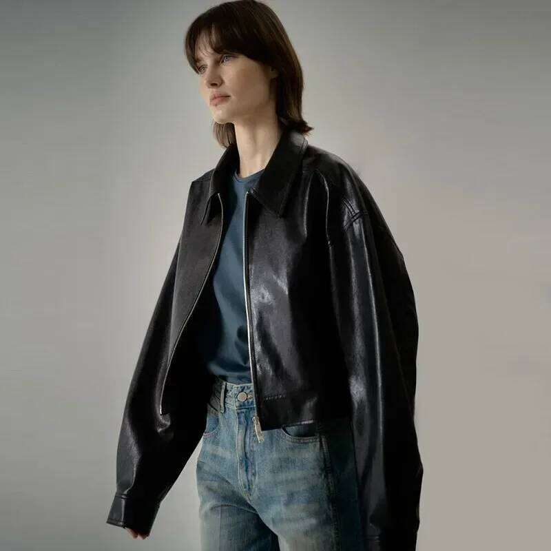 Designer Clothing Womens Jacket Leather Coat Triangle Badge Coats Designer Women Fashion Classic Leather Jacket Loose All-Match Short American Street 