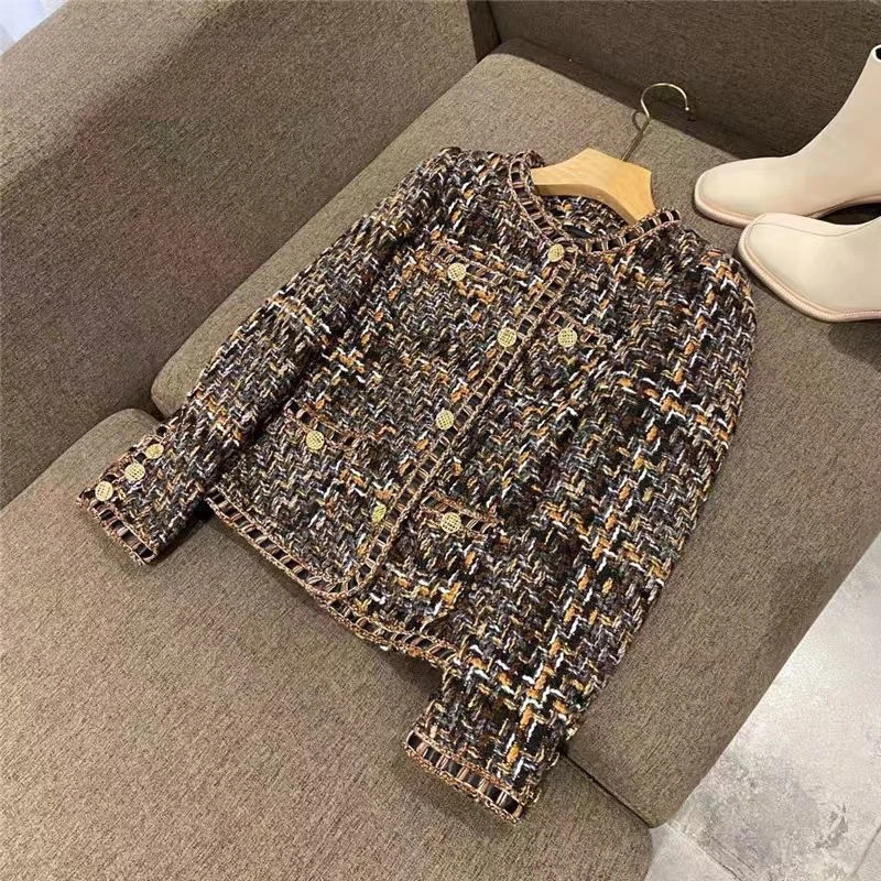 Autumn Winter Vintage Tweed Jacket Coat Women Small Fragrance Patchwork Korean Woollen Cropped Coats Elegant Short Outerwear 250730