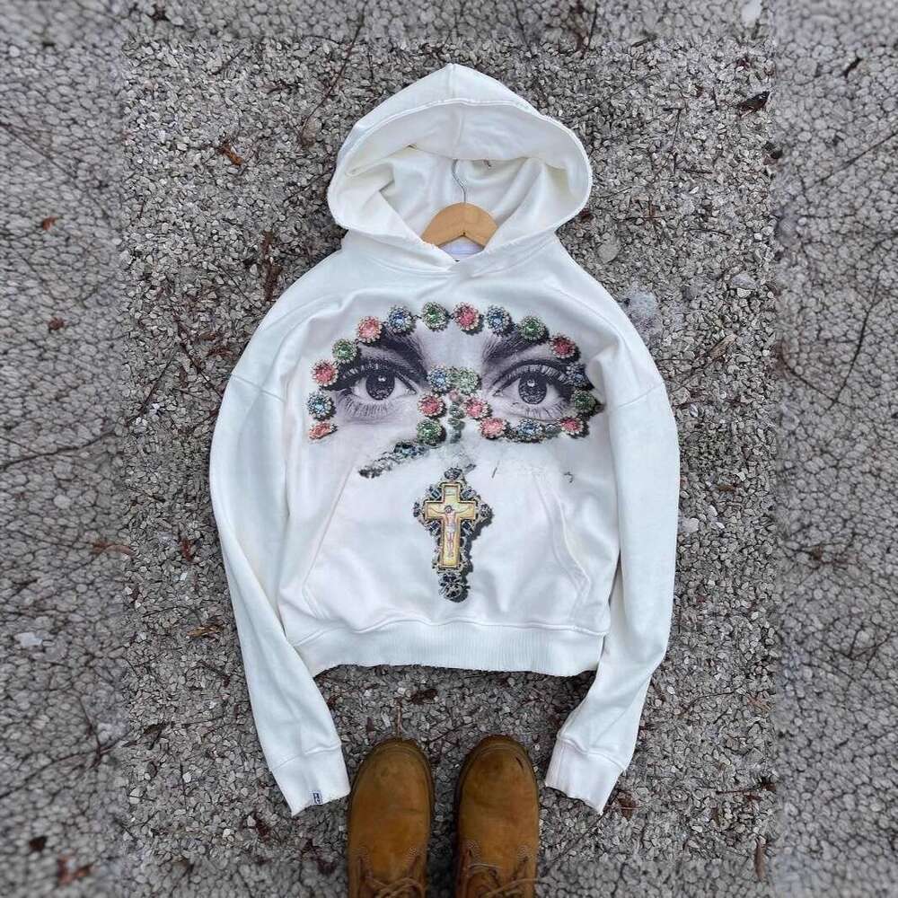 Fashion Summer American Style Washed Personality Pattern Long Sleeve Hooded Sweatshirt Trendy High-End Feel Jacket For Men