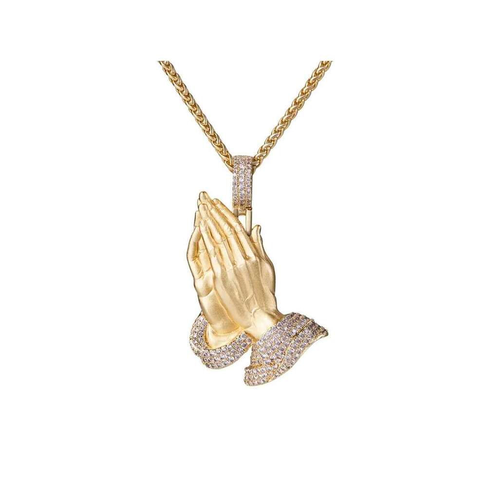 HIP HOP New Copper Inlaid Zircon Pendant Necklace Prayer Palm Trendy Jewelry