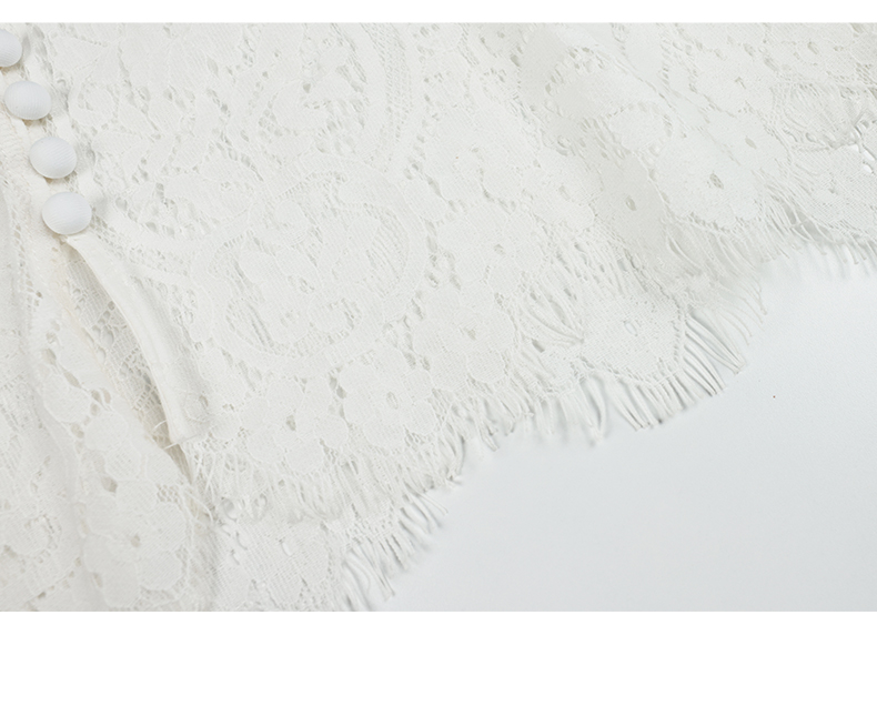 Women's Elegant White Lace Top Hollow long-sleeved White Top French Romantic Sexy Lace Shirt Party Summer Resort Wear Office Women Clothing 61123