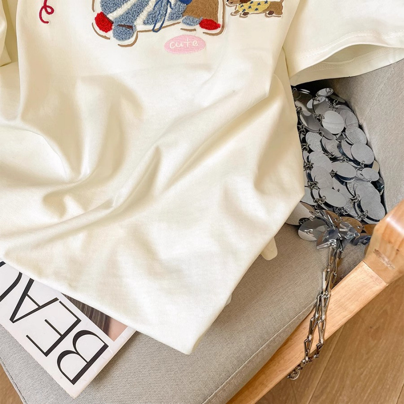 2025 American High Street Towel Embroidered Dog Cotton Short Sleeve T-shirt Summer New Loose Niche Short Sleeve Top New Designer T-shirt