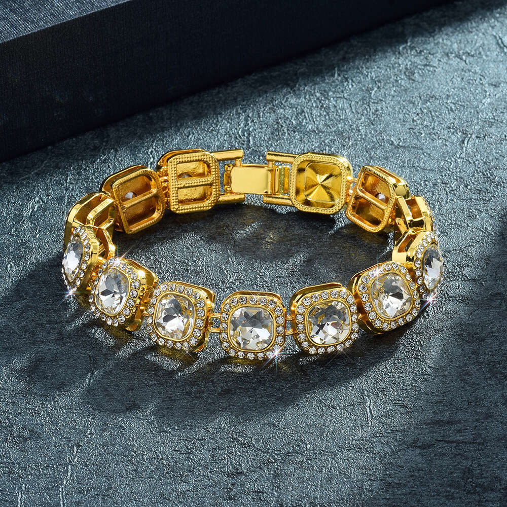 Full Dia Cuban Chain Bracelet Set Fashion Multi-Specification Alloy Rhinestone Hip-Hop Accessories